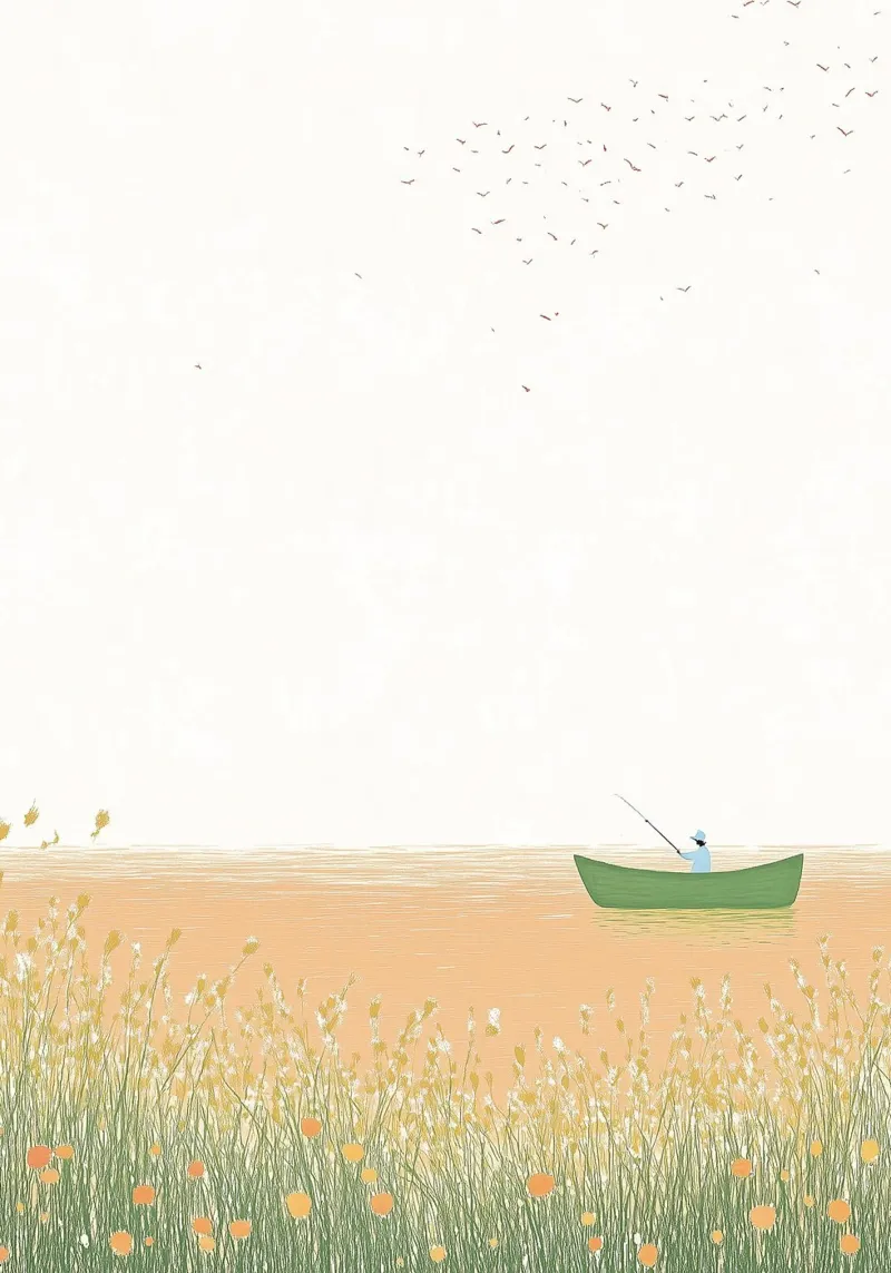 Minimalistische Visser Boot Sereniteit Landschap Print canvas van dawnthesea