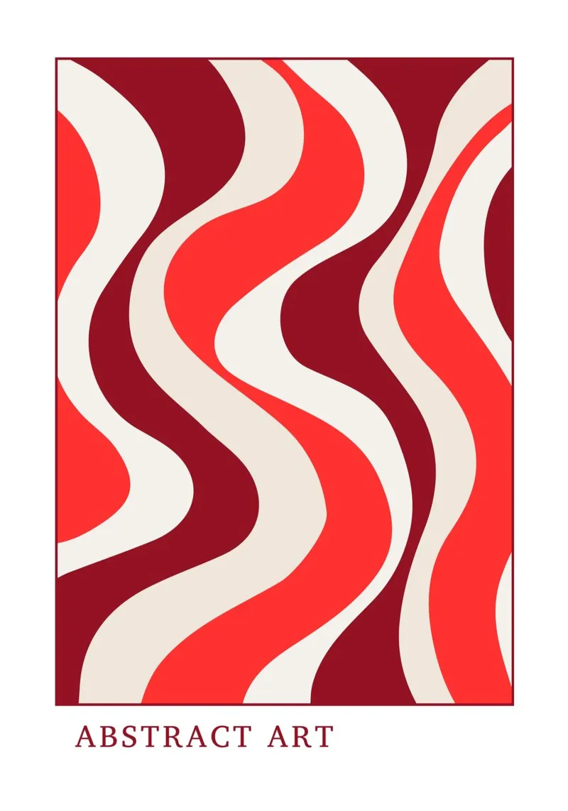 Groovy Wavy Abstract Art Print | Retro 70s Red Aesthetic hahnemühle by Grungeo