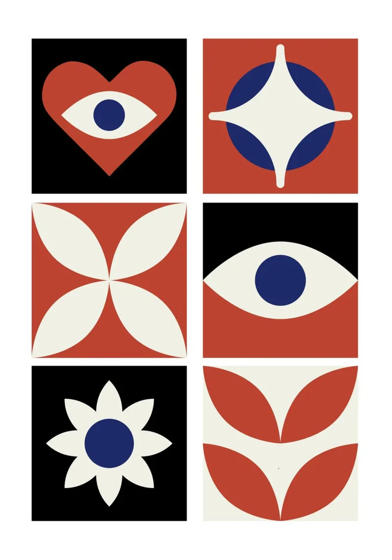Modern Abstract Raster Kunst | Rood Marine Oog Hart Bloem hahnemühle van Grungeo