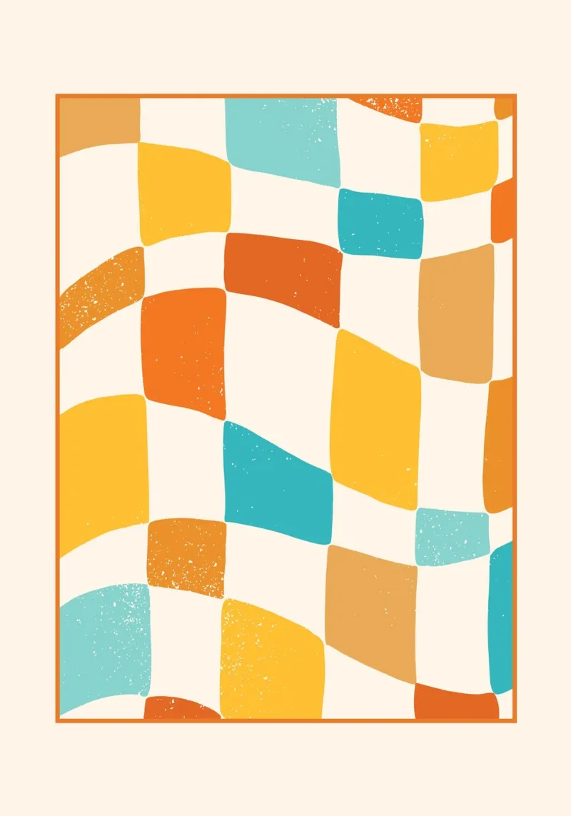 Groovy Checkerboard Abstract | Retro 70s Distressed Art alluminio dibond da Grungeo
