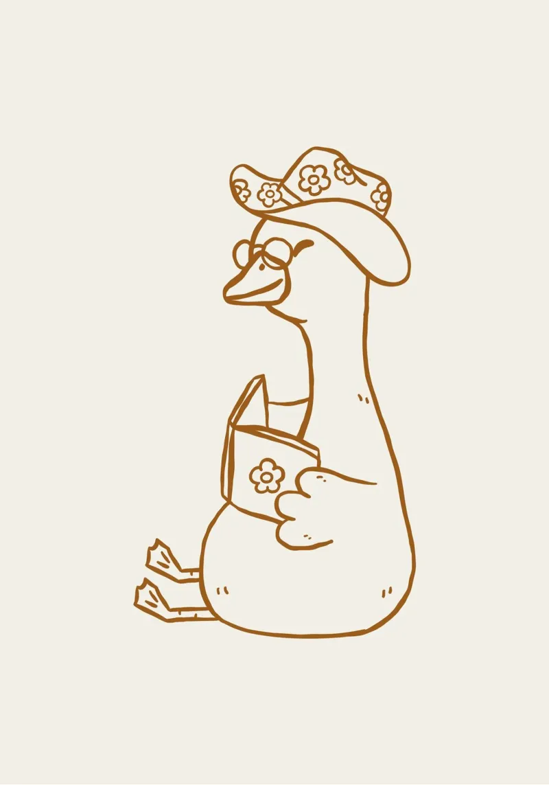 Quirky Reading Goose Boho Neutral Line Art Cappello da cowboy stampato carta hahnemühle da dawnthesea