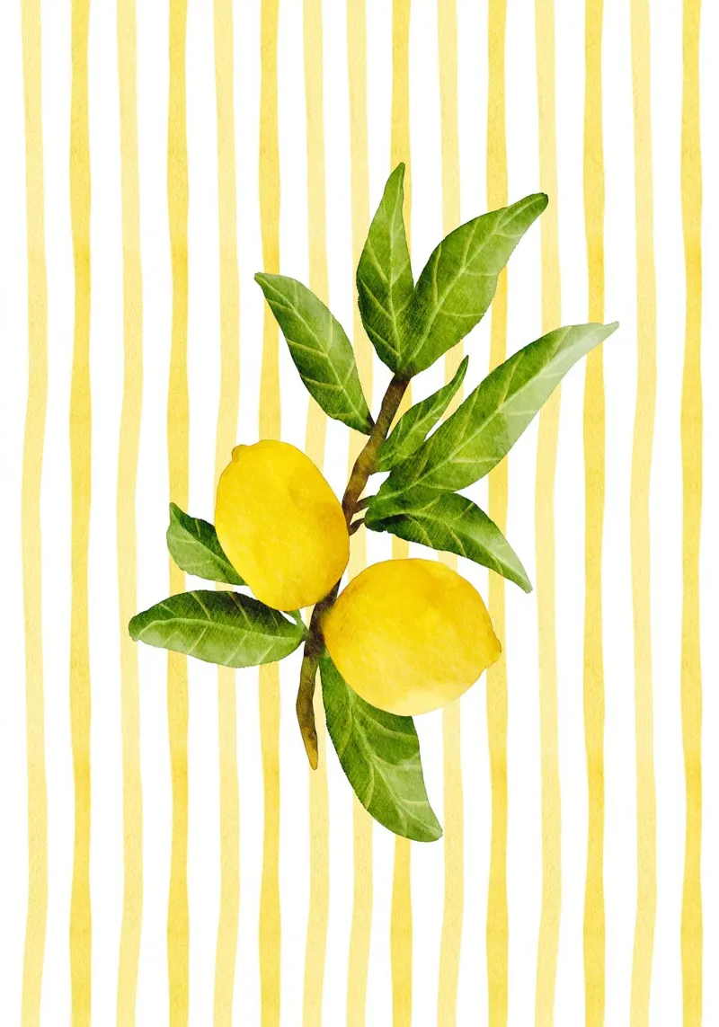 Poster da cucina Maximalista a strisce gialle acquerellate al limone carta hahnemühle da dawnthesea