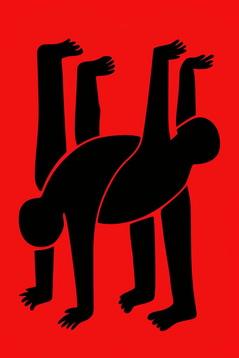 Keith Haring Stijl Rode Acrobatiek Pop Art Print hahnemühle van Bakara