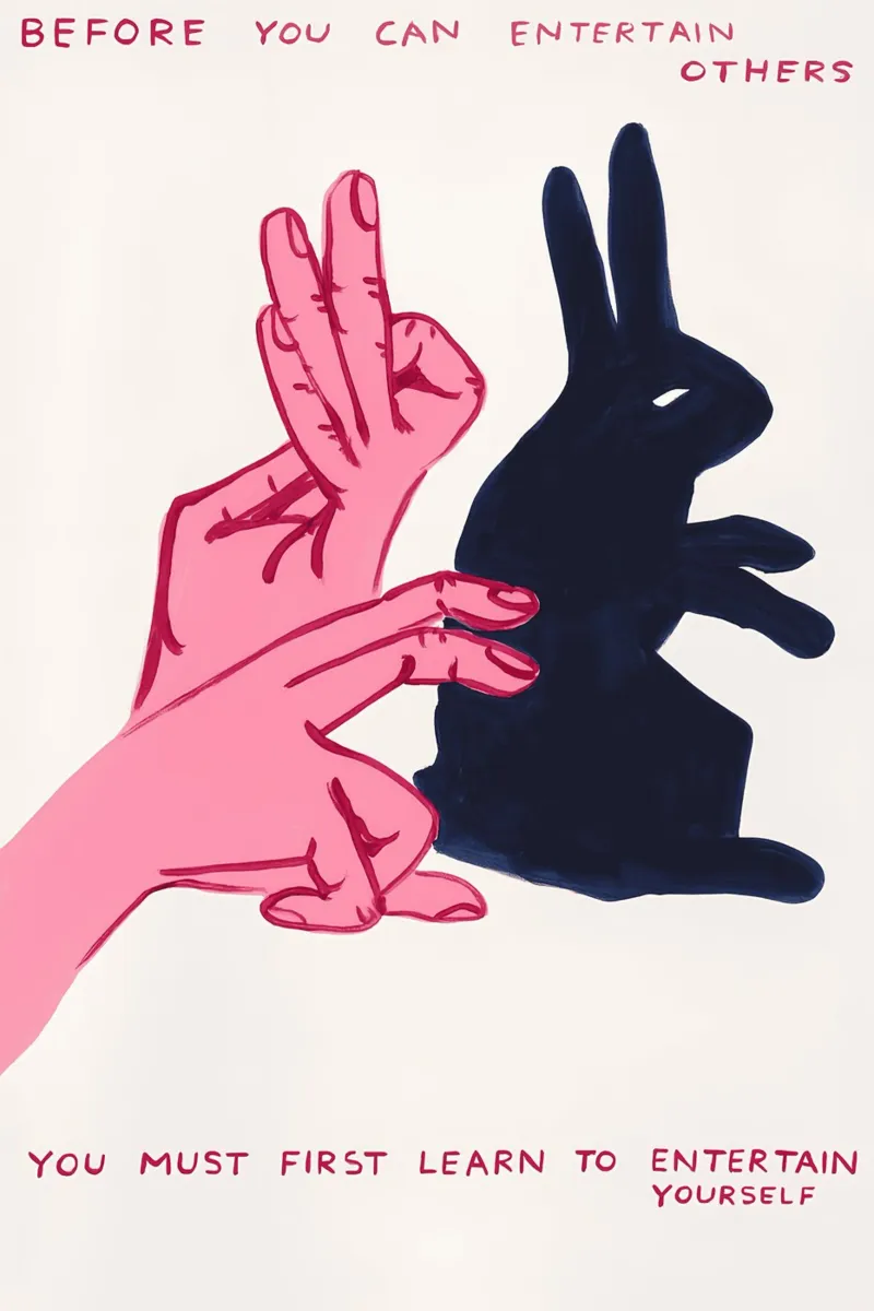 Conejo rosa Shadow Puppet Motivational Art Print aluminio dibond de Bakara