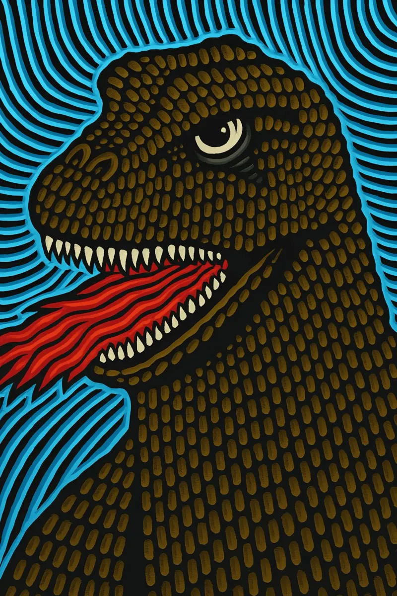 Godzilla Mostro Pop Art Comic Blacklight Psychedelic carta hahnemühle da Bakara