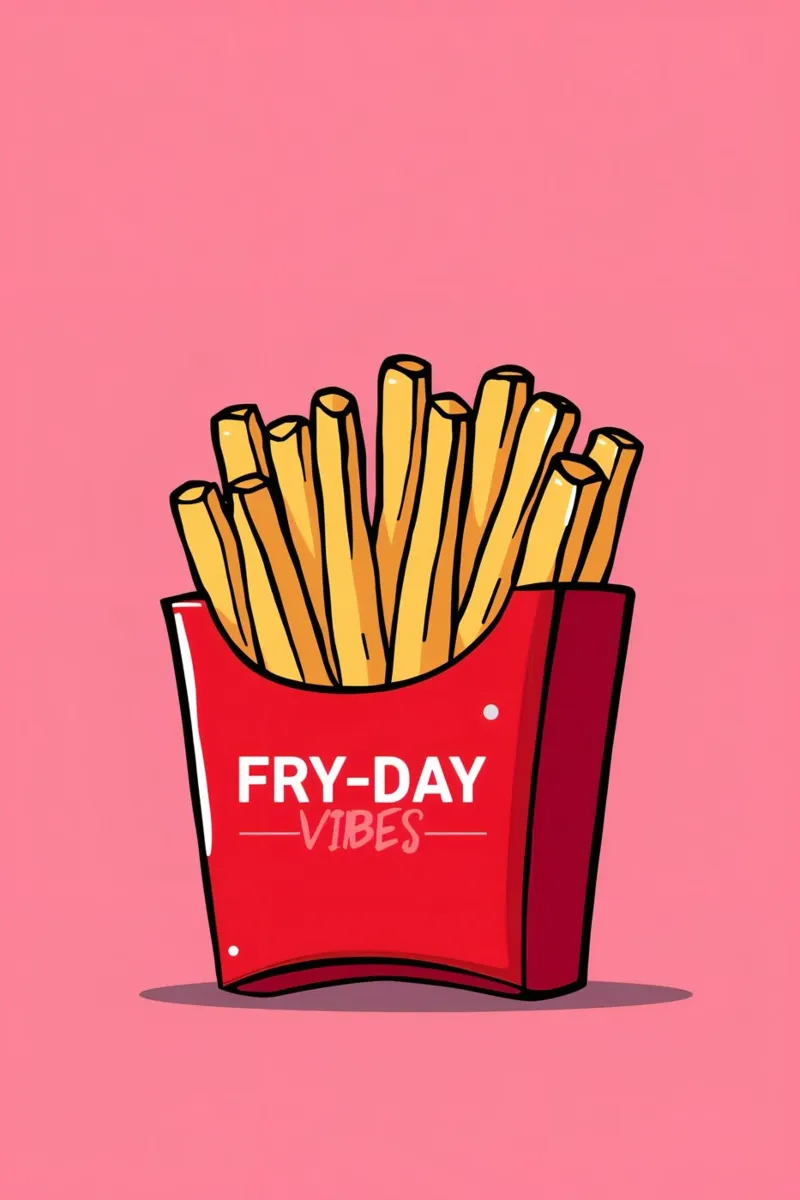 Patatine fritte "FRY-DAY VIBES" su sfondo rosa pellicola backlit da DesignDoodle
