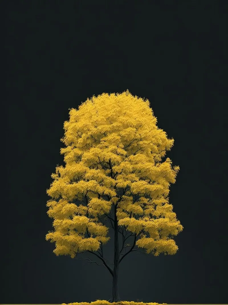 yellow tree in black shade plexiglass da marty