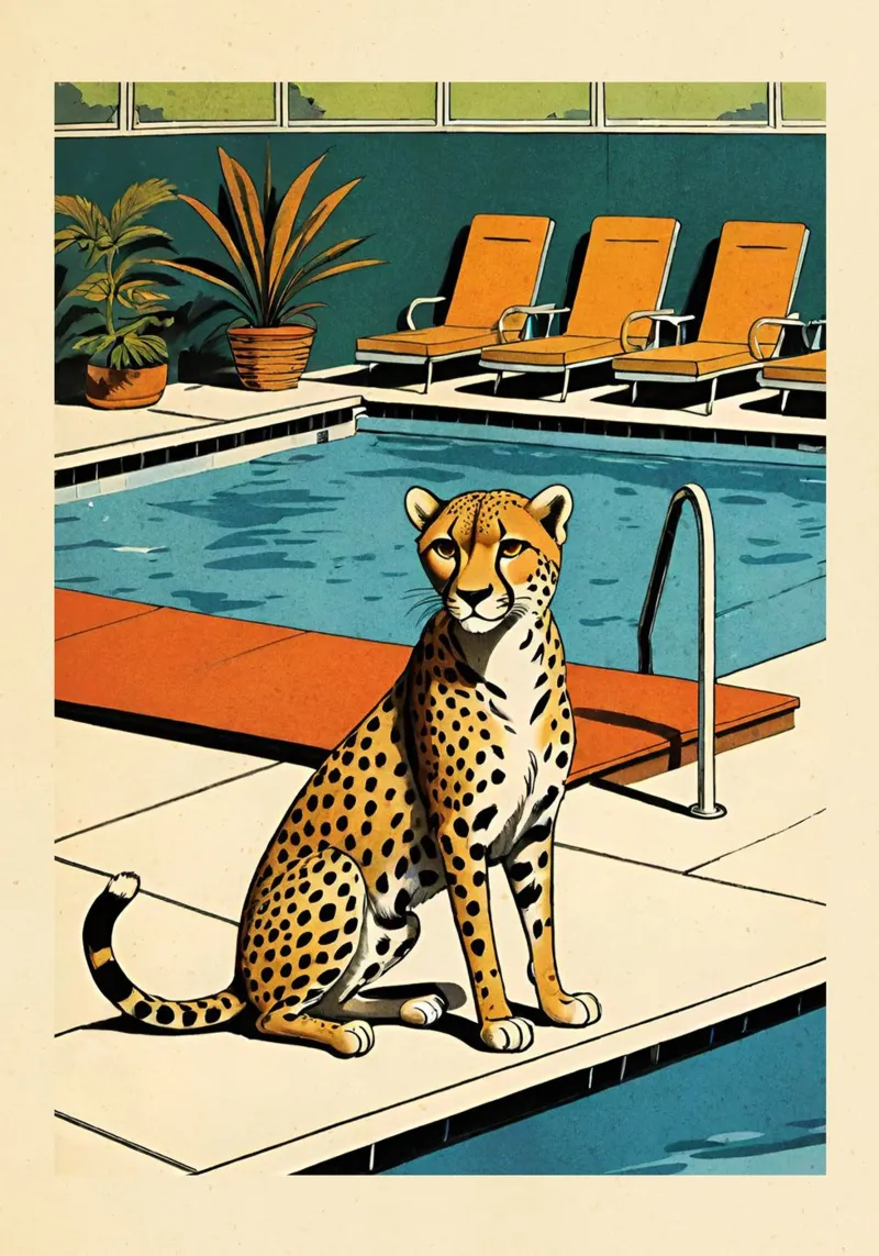 Pantera da piscina Retro Pop Art Design Gepard am Pool Bujaboom plexiglass da bujaboom