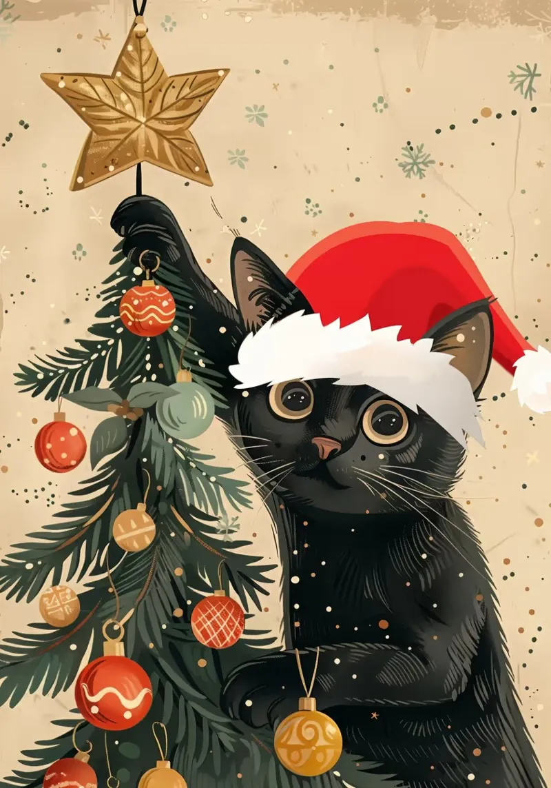 Albero di Natale del gatto nero pellicola backlit da Nina Wolf