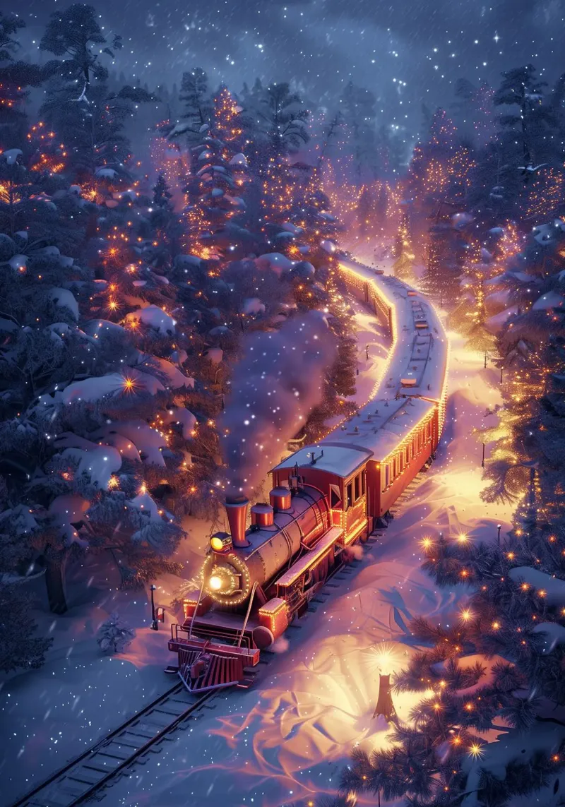 Train de Noël dans une forêt enneigée hahnemühle de Nina Wolf