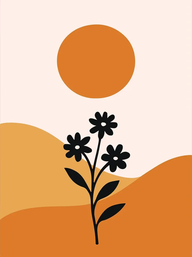 Paesaggio floreale minimalista con sole carta hahnemühle da PosterByFly