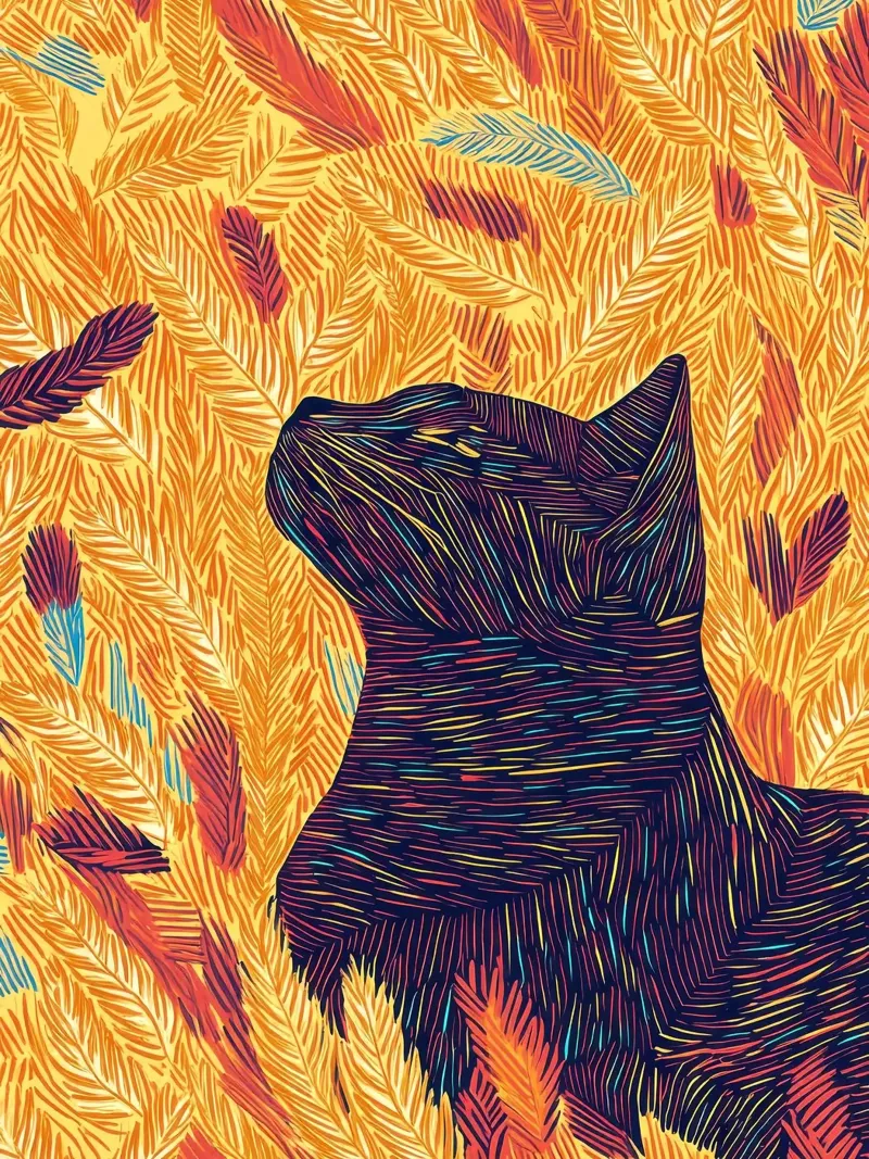 Gatto con piume, ritratto di gatto in line art tela da PosterByFly