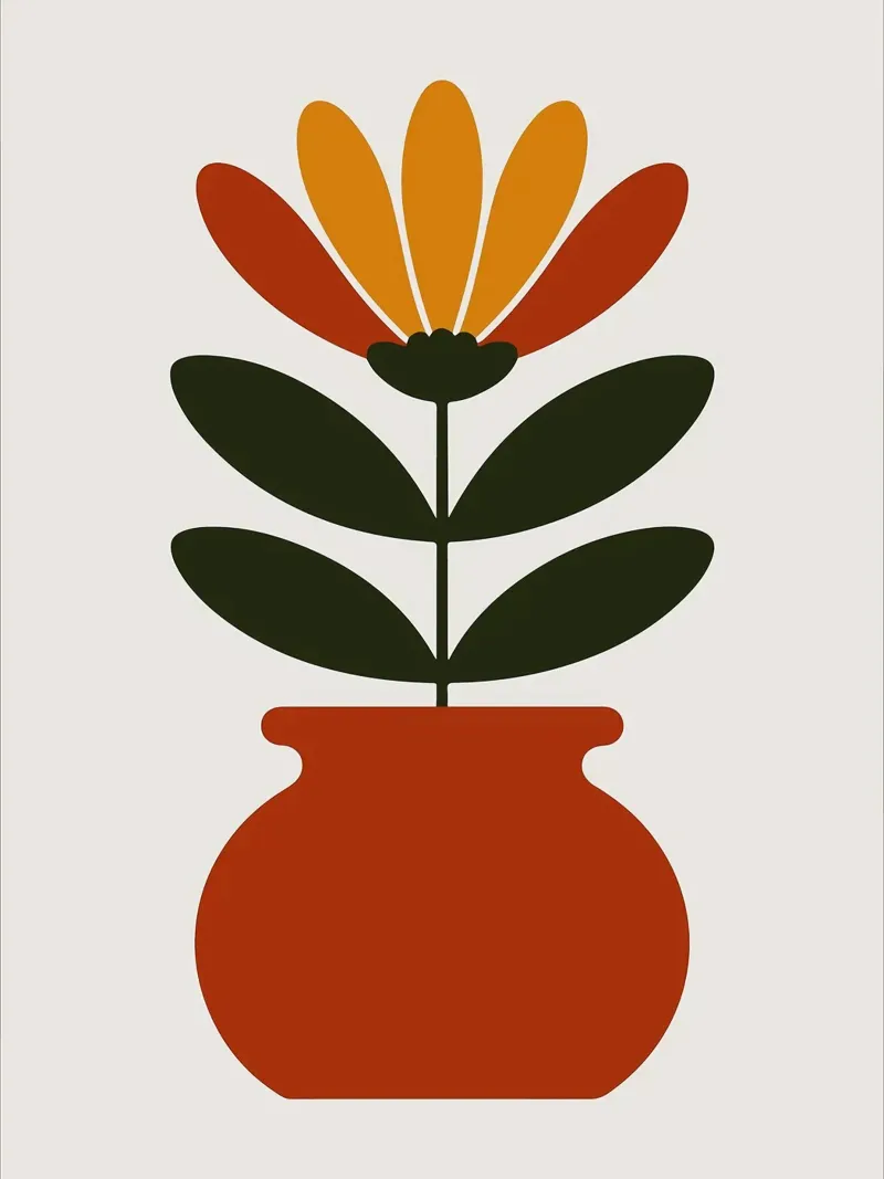 Illustrazione minimalista di un fiore in vaso carta hahnemühle da PosterByFly