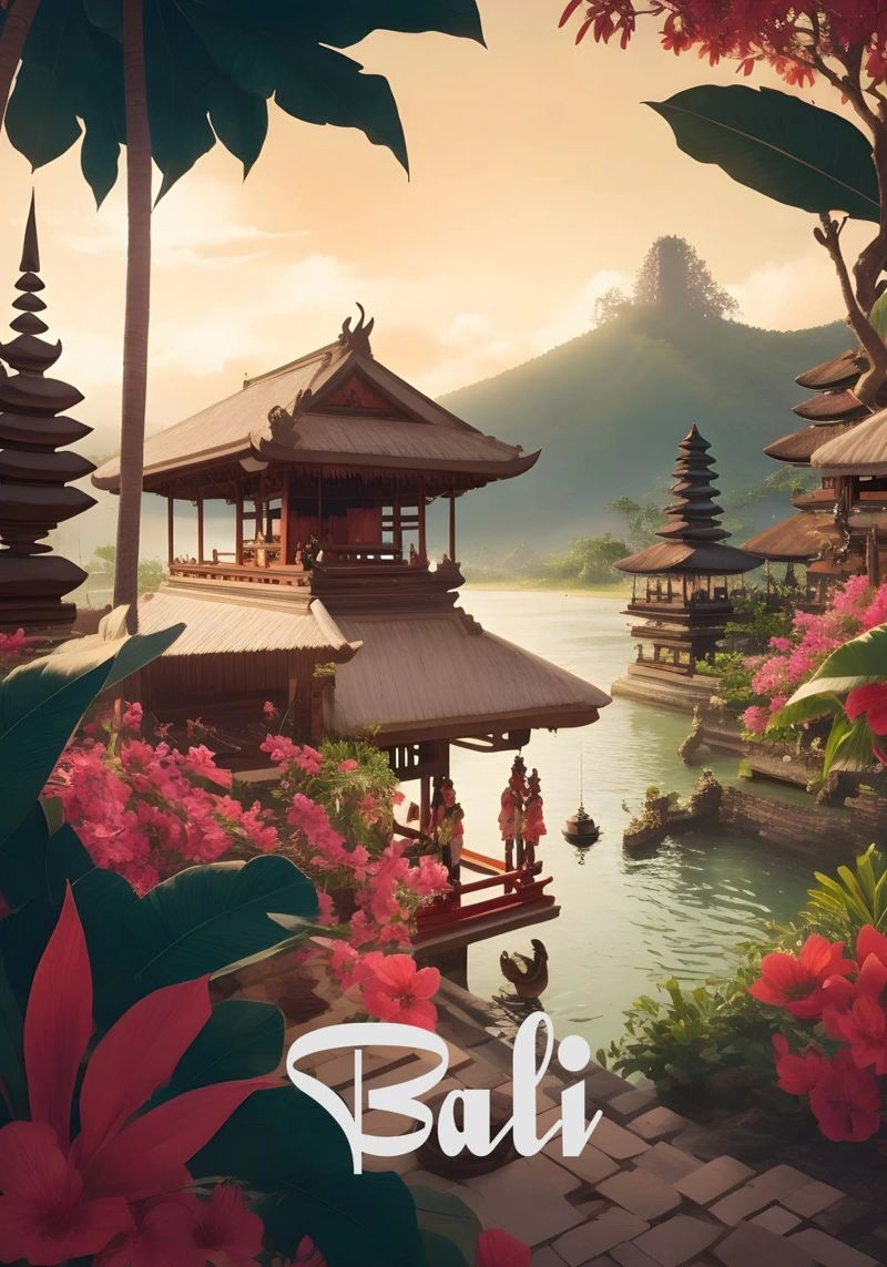 Bali Indonesien Tempel Reisen Poster von Charnwood Prints