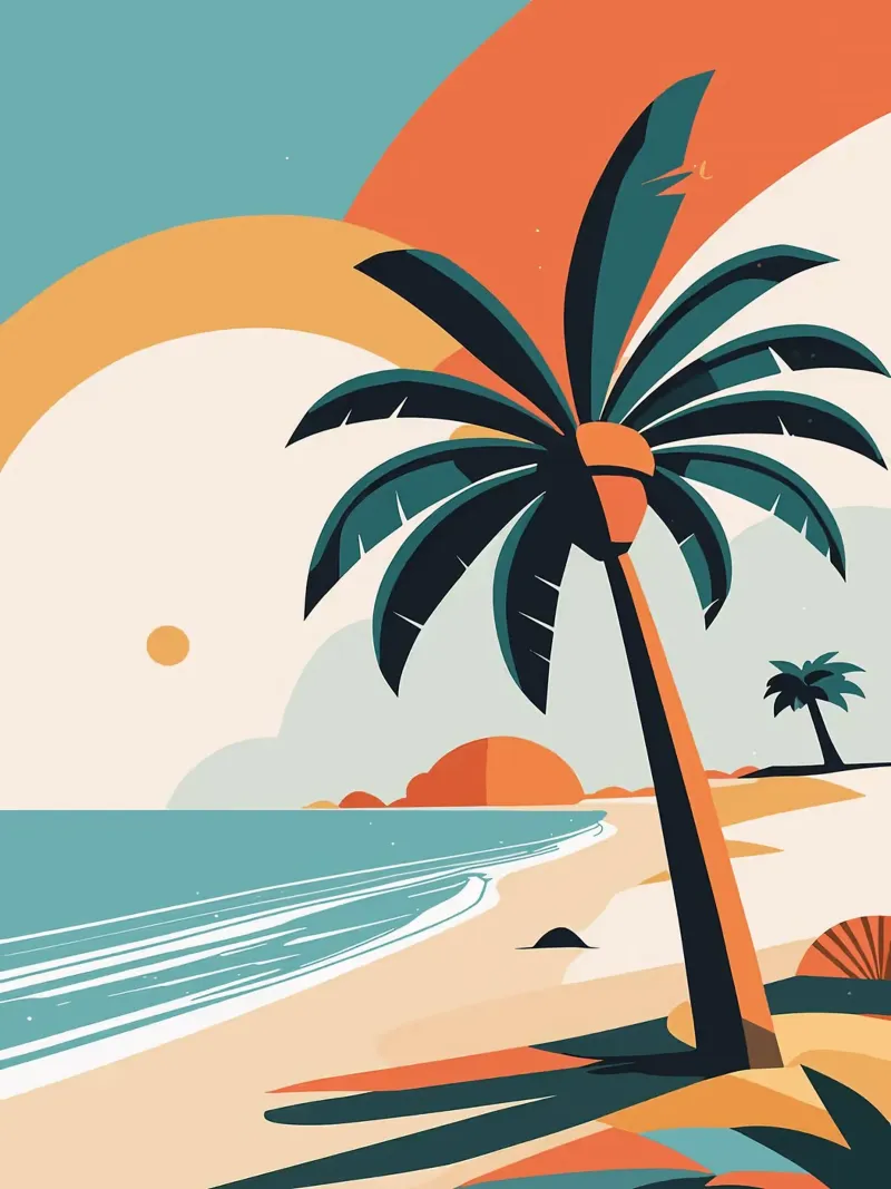 Spiaggia tropicale con palme carta hahnemühle da BasicShopByBell