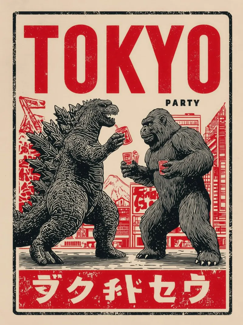Tokyo Party | Godzilla e King Kong After-Hour carta hahnemühle da Autofocus