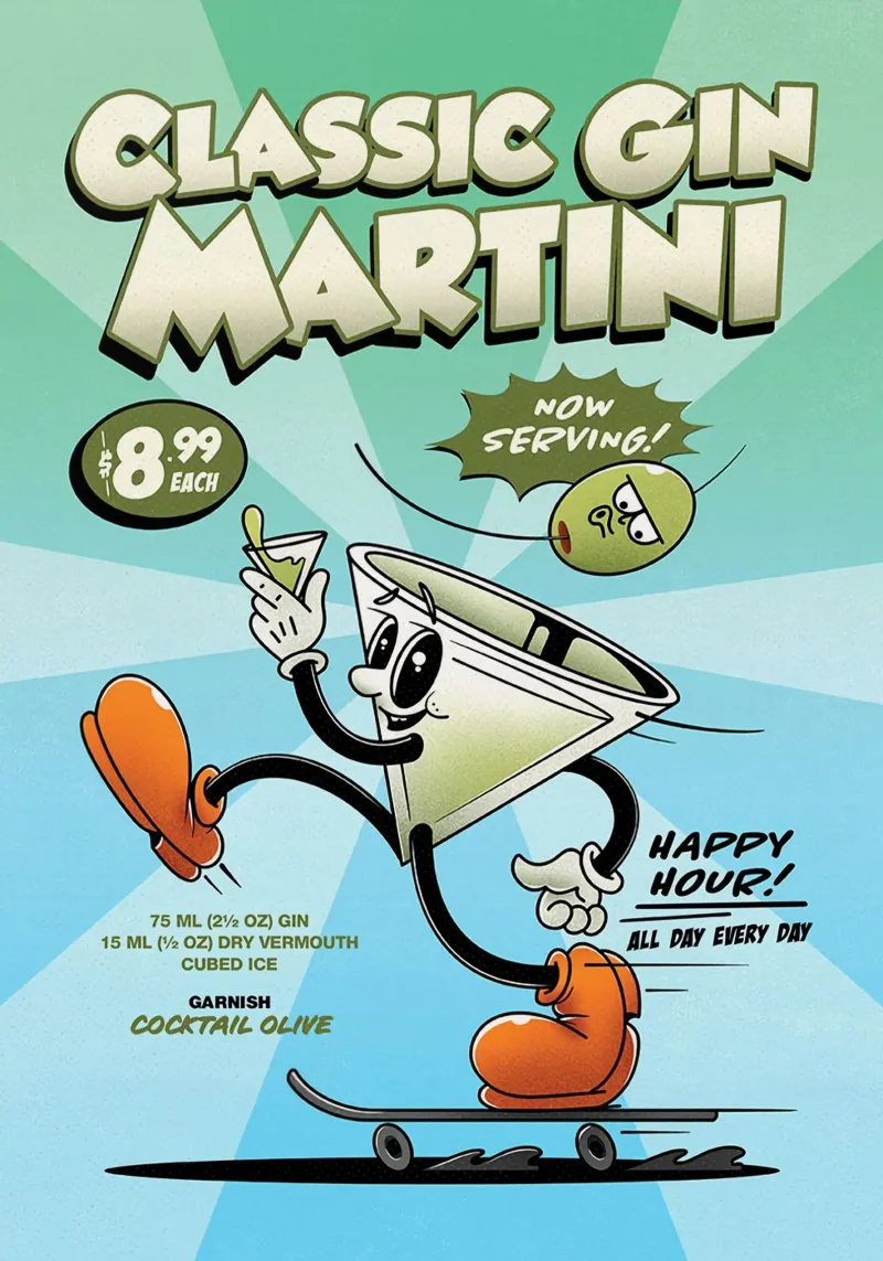 Cocktail classico Gin Martini Groovy alluminio dibond da Michael Glock