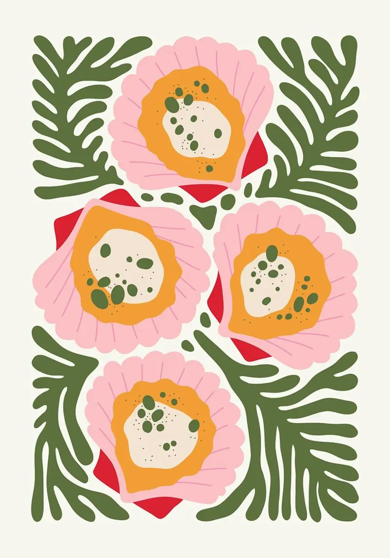 Floral Pattern with Shells hahnemühle by bazi