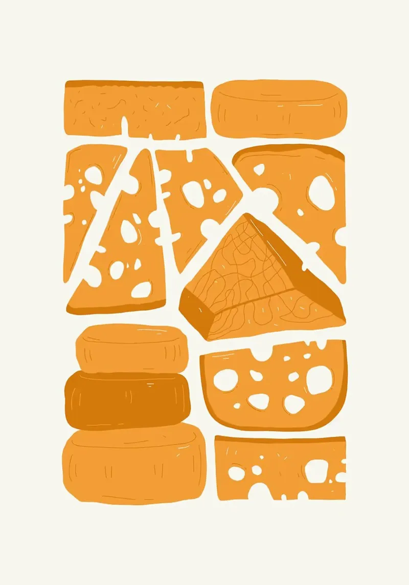 Illustrazione della varietà di formaggi pellicola backlit da bazi
