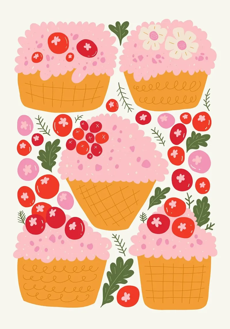 Cupcake carini con frutti di bosco pellicola backlit da bazi