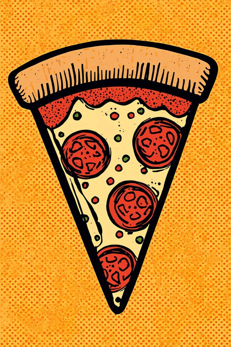 Pop-Art Fetta di pizza al salame su sfondo a pois pellicola backlit da DesignDoodle