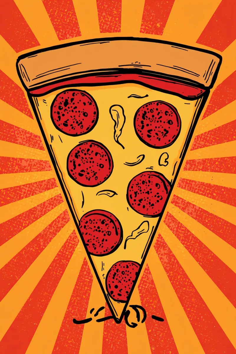 Fetta di pizza al salame con sfondo a raggi di sole pellicola backlit da DesignDoodle