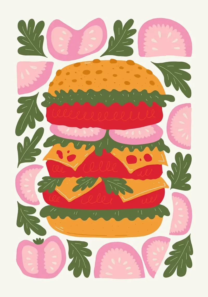 Hamburger illustrato con guarnizioni pellicola backlit da bazi