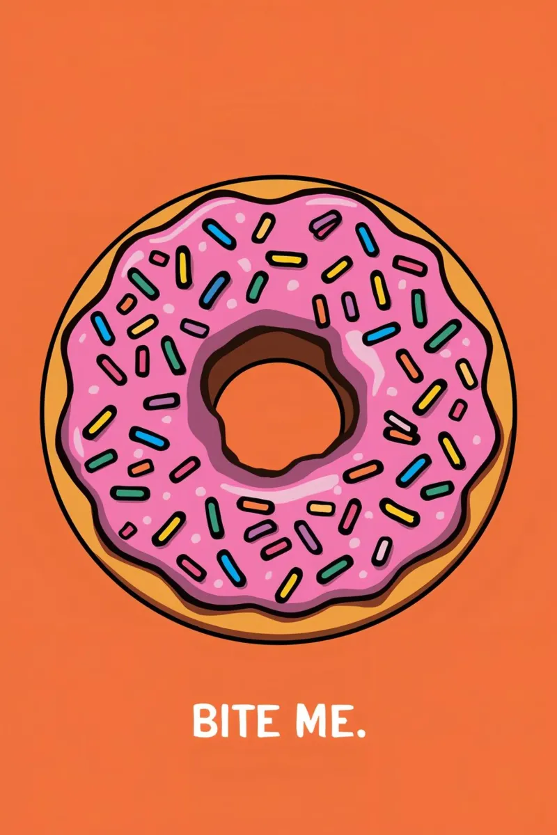 Rosa Frosted Donut "Bite Me" auf orangem Hintergrund Hahnemühle von DesignDoodle