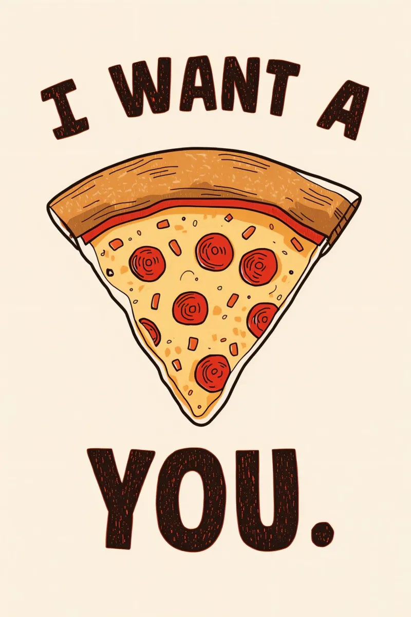 Pizza slice with "I WANT A Pizza YOU" pellicola backlit da DesignDoodle