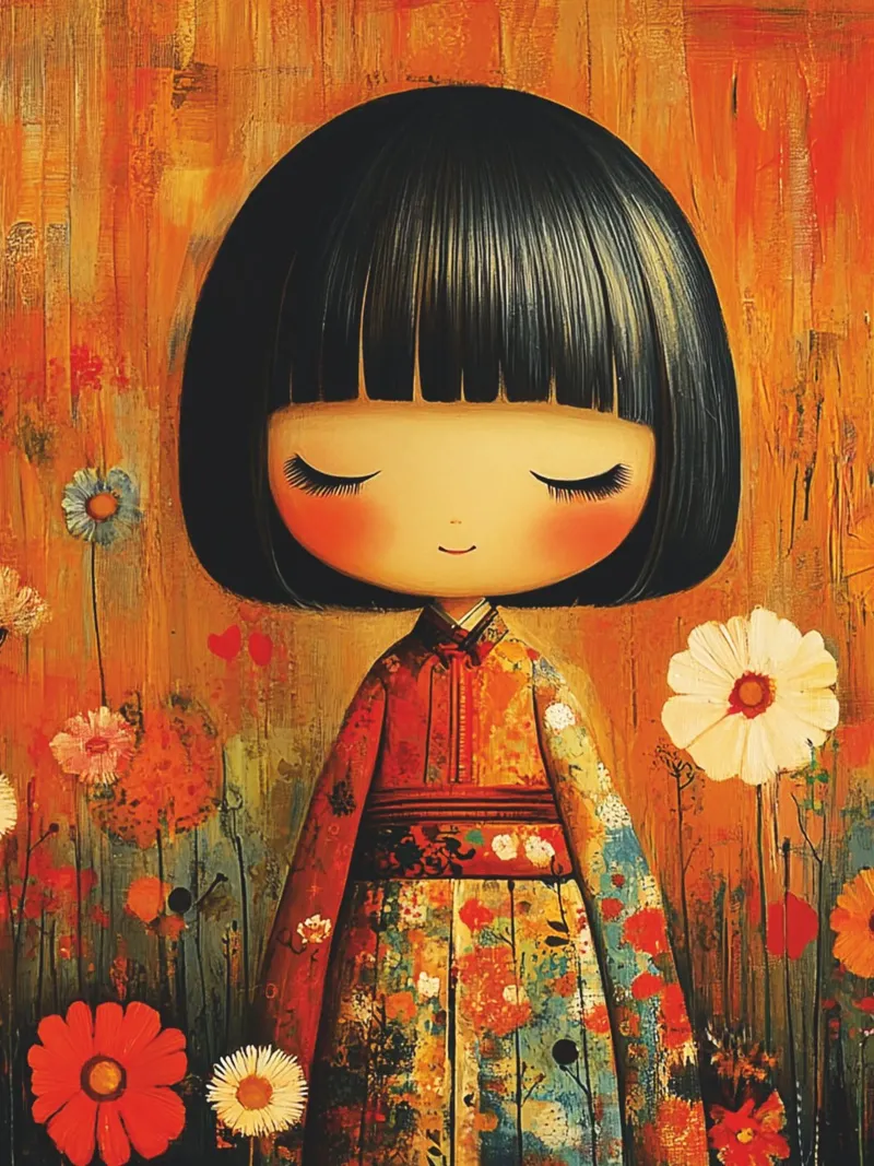 Kokeshi piccola carta hahnemühle da Puschkinowa