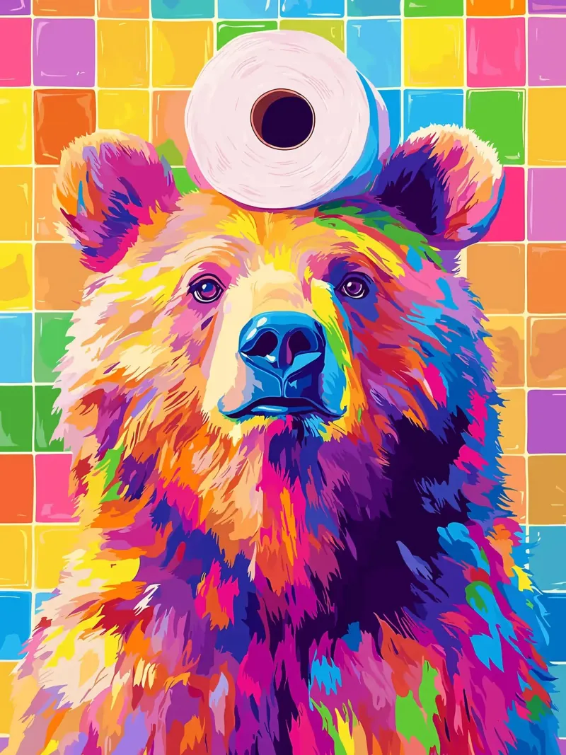Orso colorato con rotolo di carta igienica alluminio dibond da JoyWalkerShop