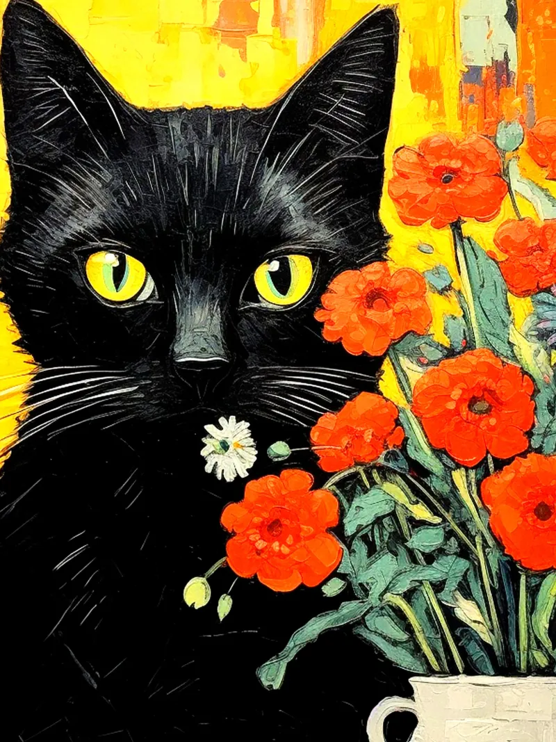 Gatto con fiori carta hahnemühle da Puschkinowa