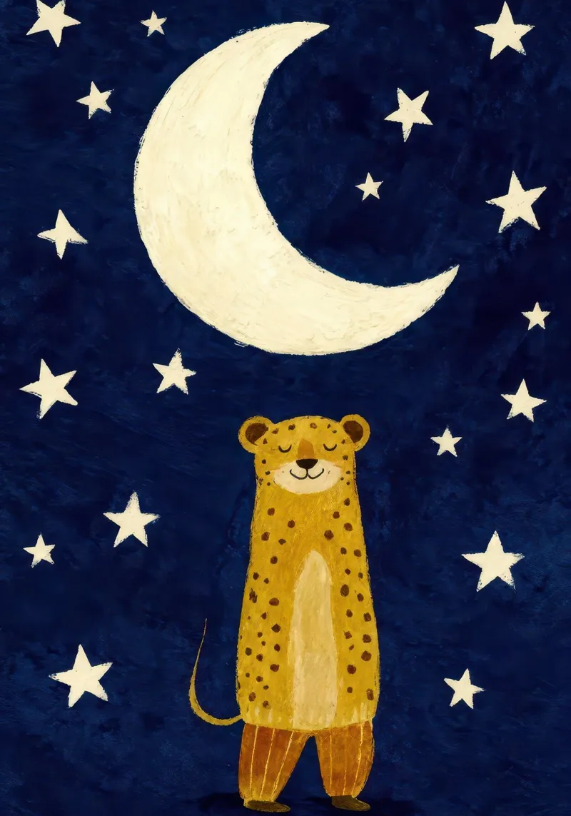 Tiger on the Moon Whimsical Kids Illustration pellicola backlit da EverLuvv Studio