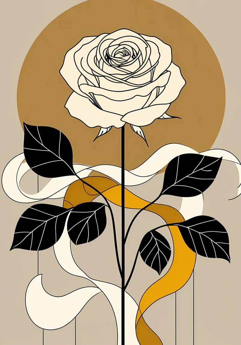 Elegant Minimalist Rose with Golden Abstract Background canvas by Bloom And Brush