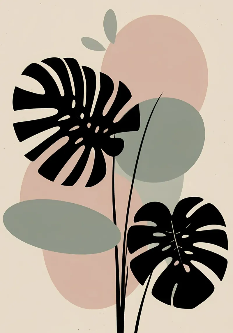Foglie di Monstera minimaliste con forme astratte pastello morbide pellicola backlit da Bloom And Brush