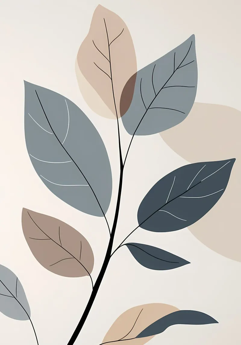 Ramo botanico blu e beige con foglie minimaliste. plexiglass da Bloom And Brush