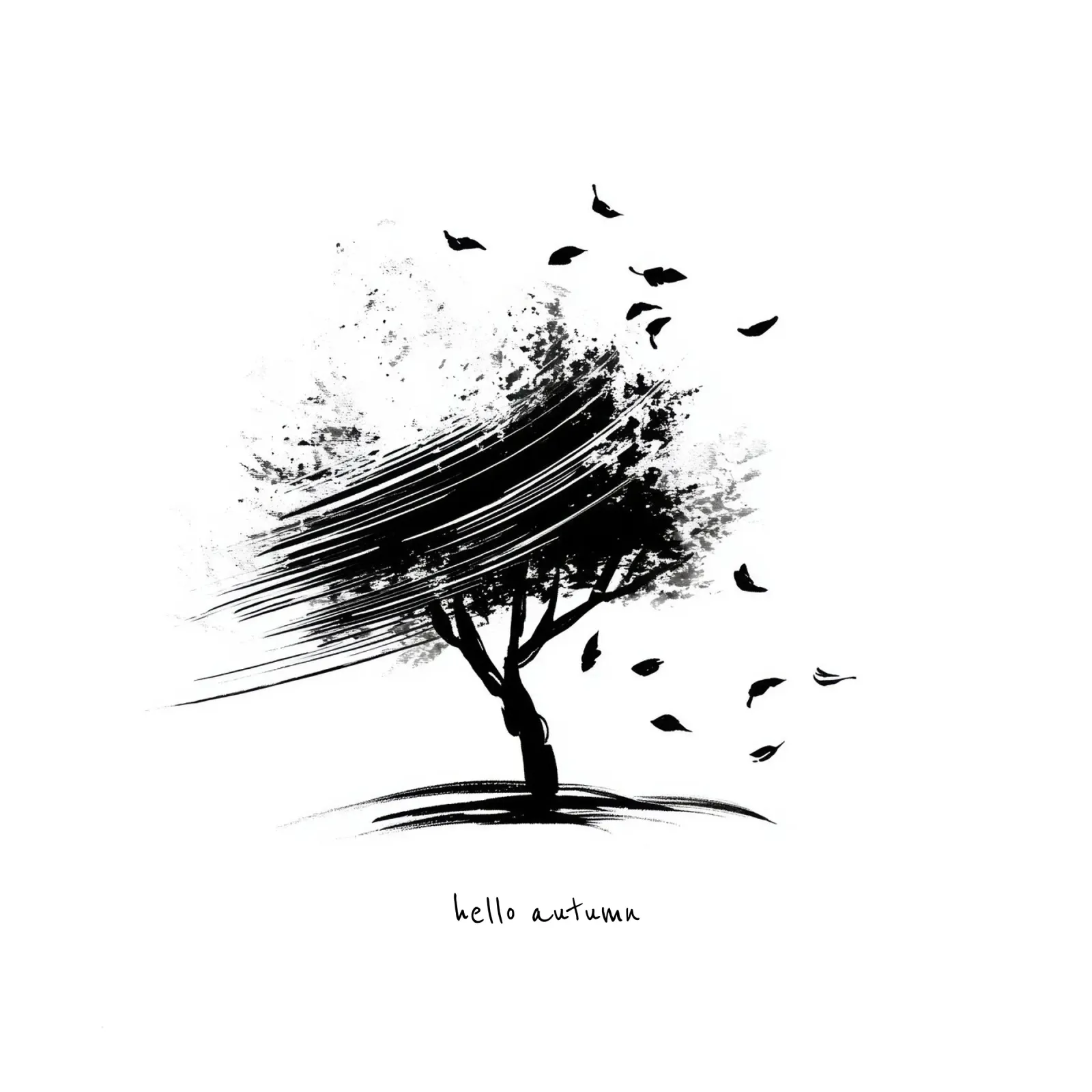 Ciao autunno - Albero disegnato a mano in bianco e nero tela da Imaginative