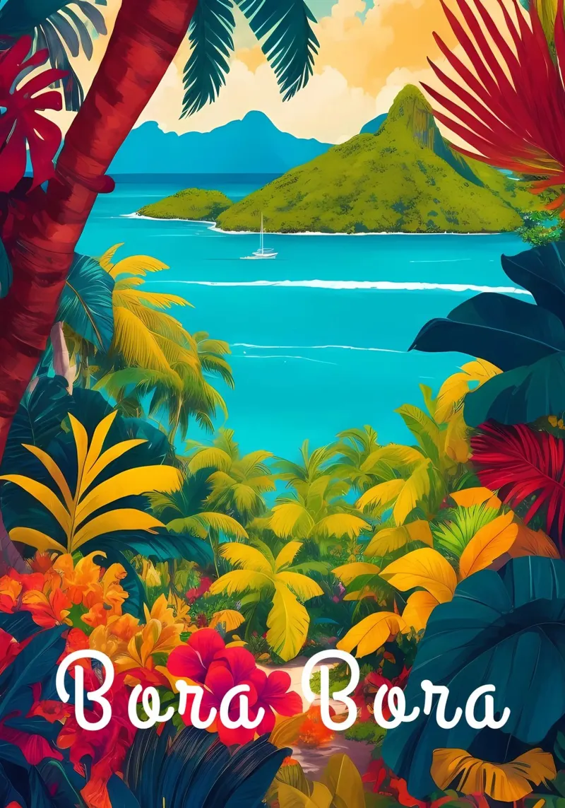 Bora Bora Sud Pacifico Scena tropicale pellicola backlit da Charnwood Prints