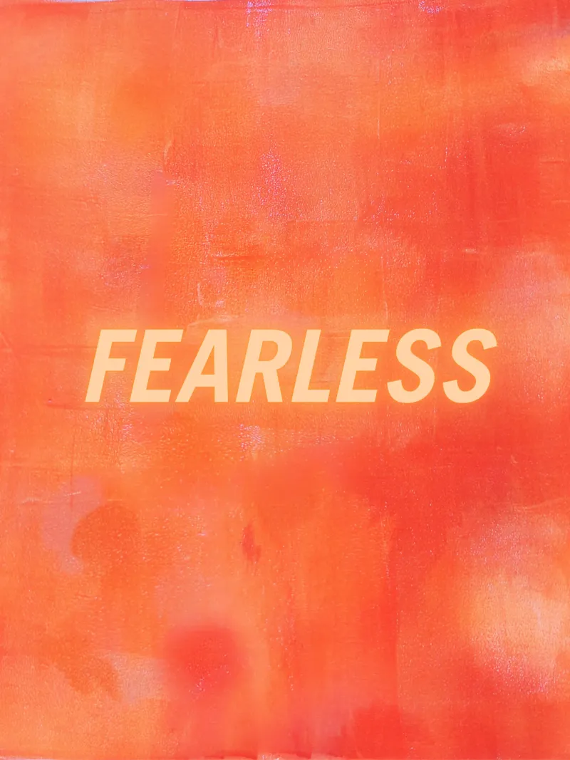 FEARLESS Orange Abstract Print - Orange Text Hahnemühle von FABOArt