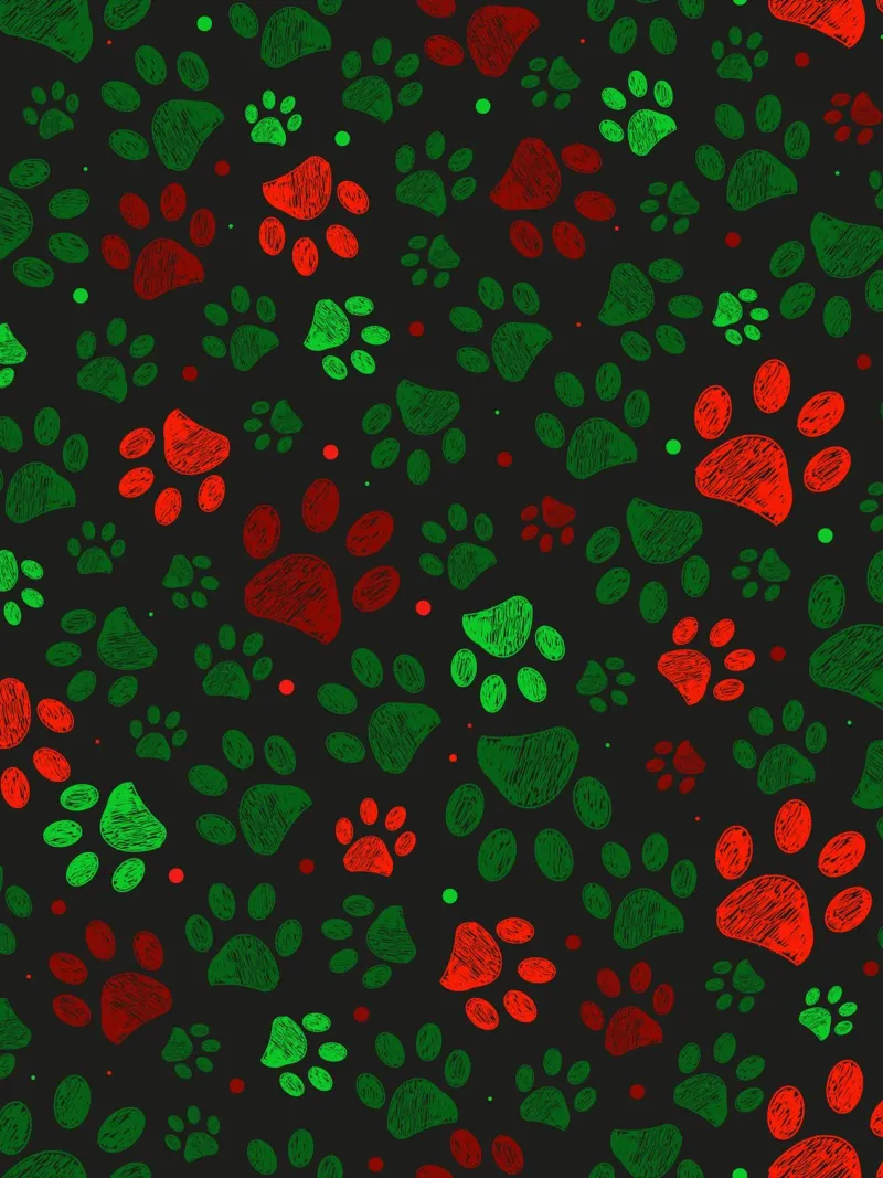 Groen, rood gekleurd kerstontwerp doodle paw prints hahnemühle van GalerieGG