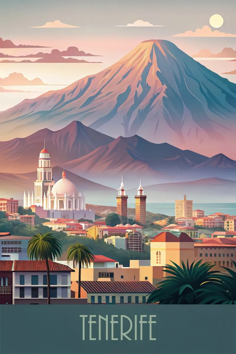 Skyline minimalista di Tenerife, Spagna alluminio dibond da 🎁 NOBELART