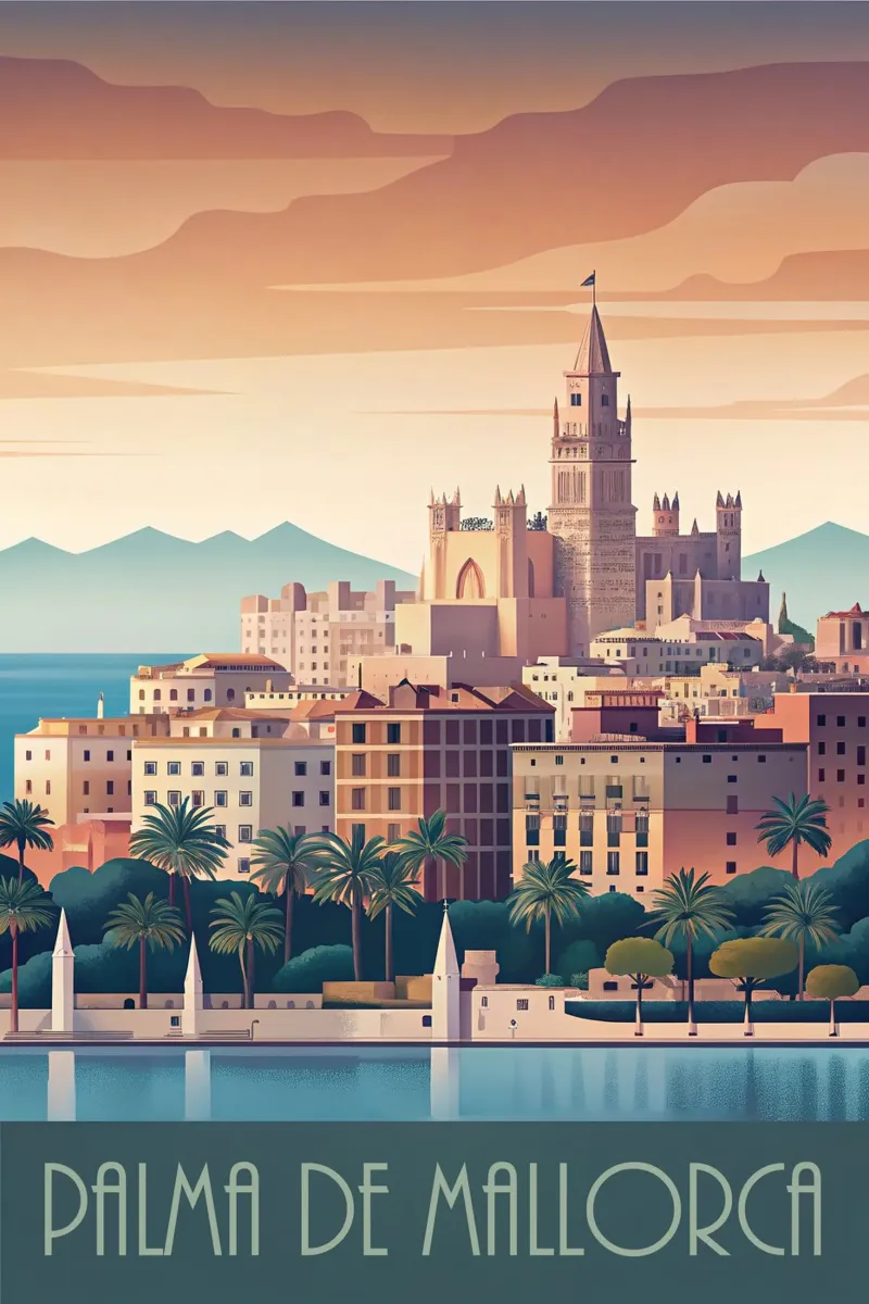 Skyline minimalista di Palma di Maiorca, Spagna pellicola backlit da 🎁 NOBELART
