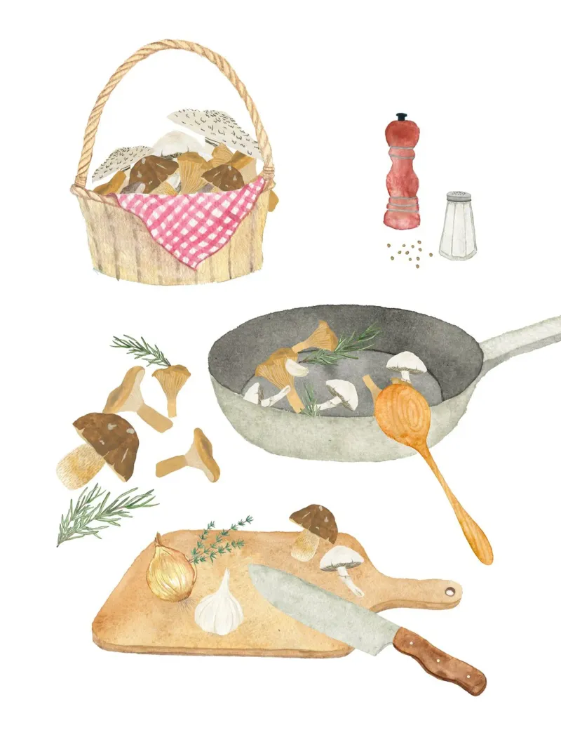 Padella di funghi carta hahnemühle da herzundpapier