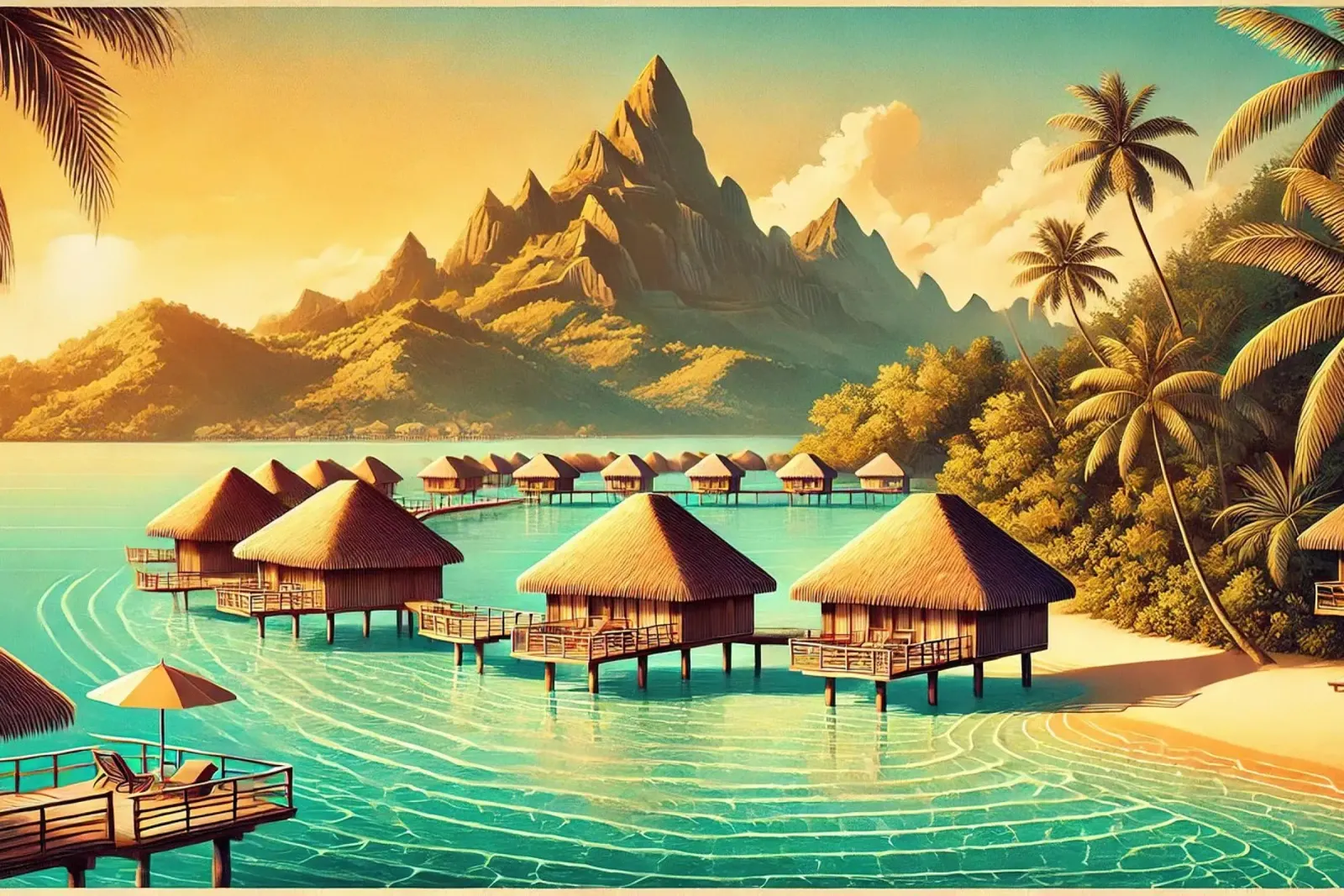 Poster d'epoca di Bora Bora, Polinesia francese pellicola backlit da Wanderlust Vibes