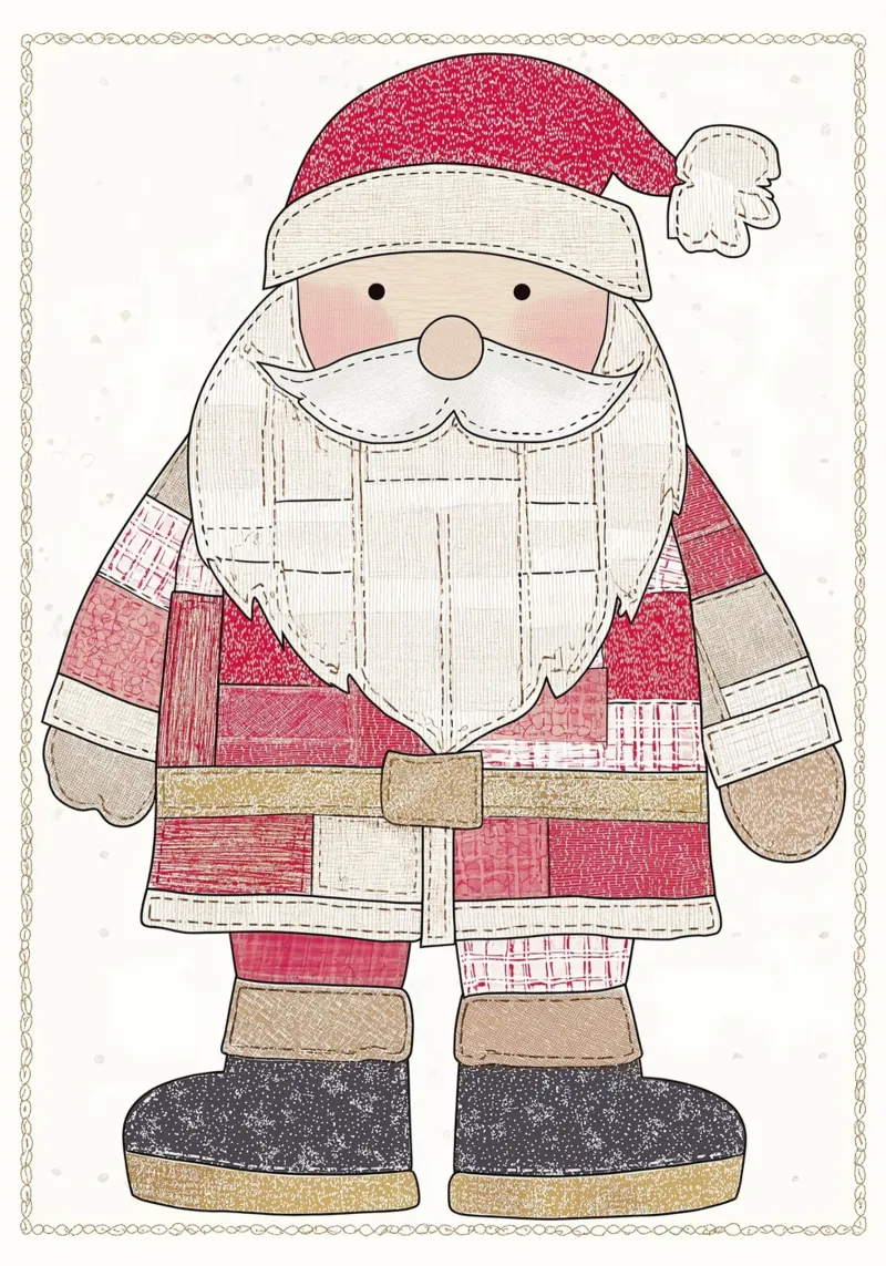 Patchwork trapuntato Babbo Natale Rustic Folk Art Christmas Post poster da postaprinta