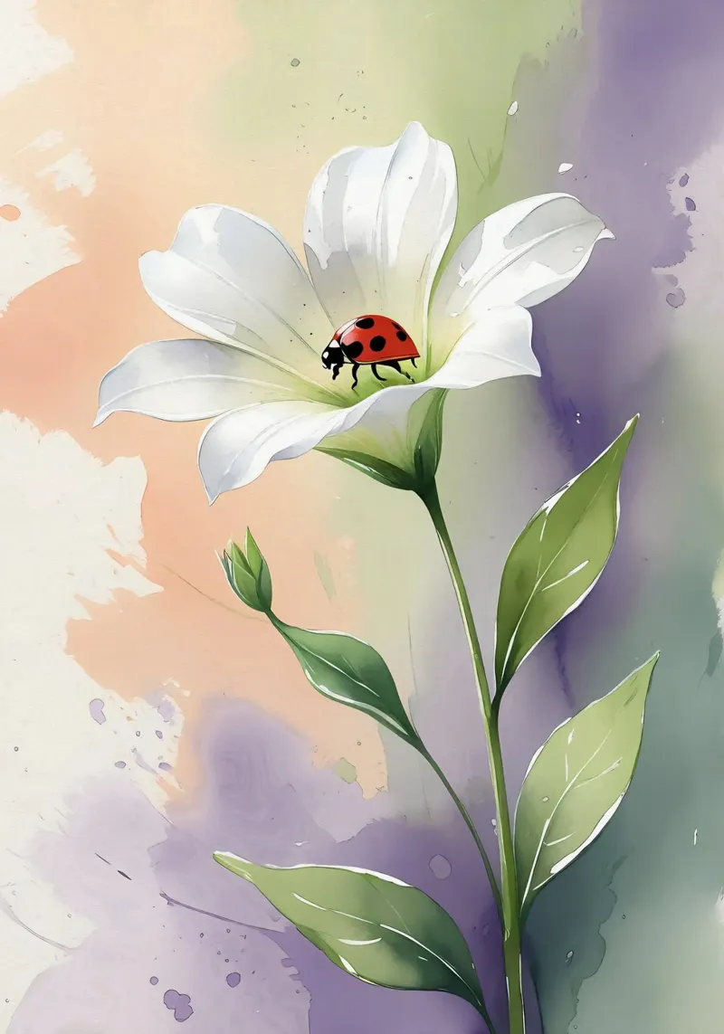 Giglio bianco con coccinella Poster acquerellato carta hahnemühle da Bloom And Brush