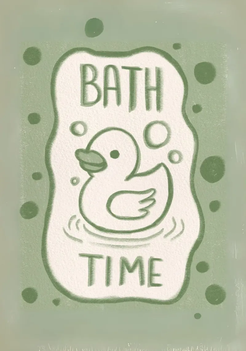 Illustrazione di un'anatra che fa il bagno carta hahnemühle da bazi