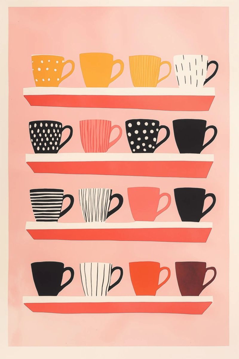 All the cups still in the cupboard | Scandinavian retro design poster by Autofocus