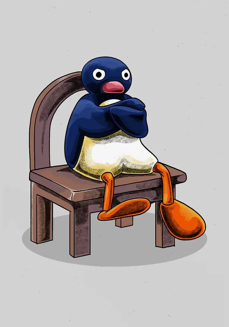 Pingu seduto sulla sedia carta hahnemühle da bazi