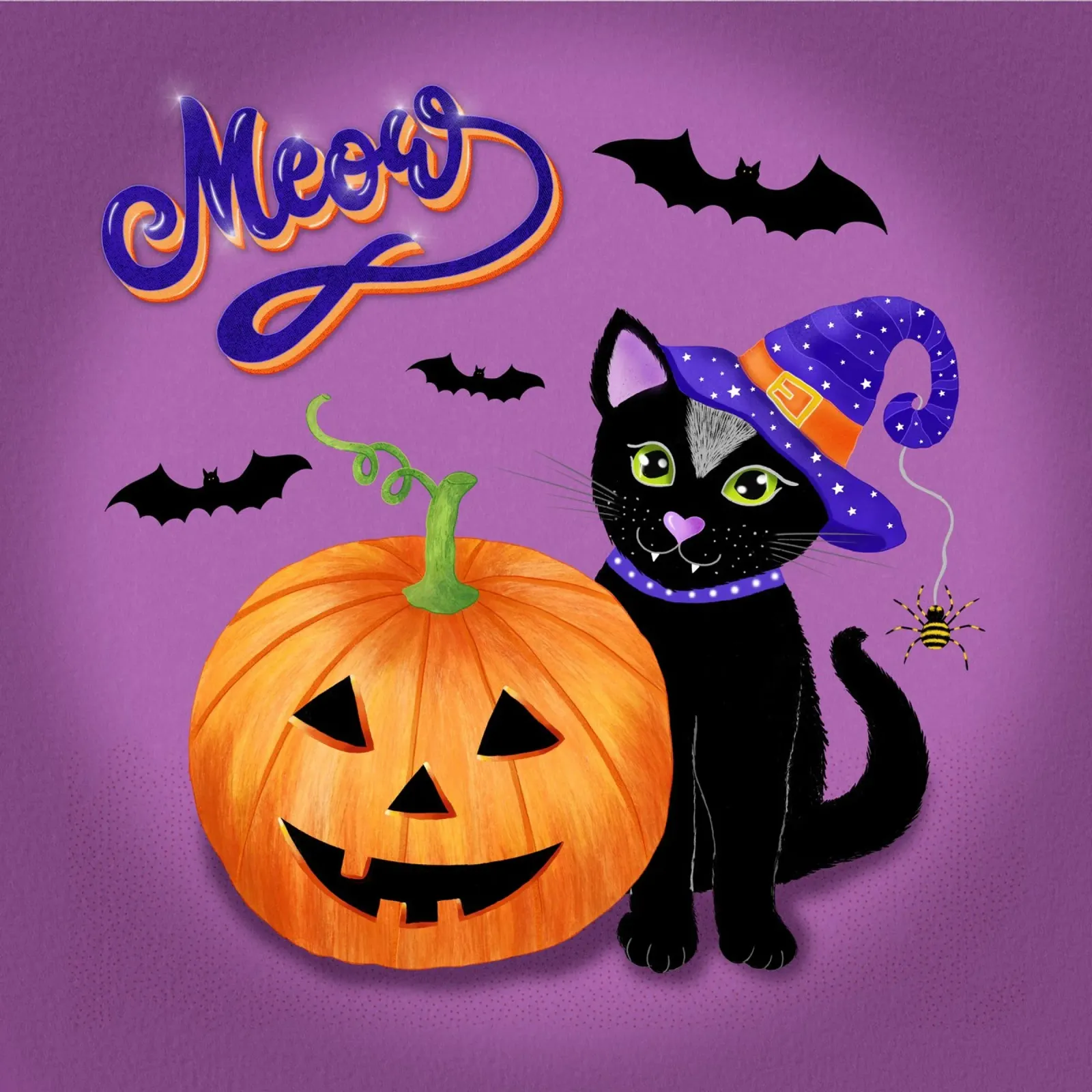 Meow, gatto di Halloween con zucca pellicola backlit da CalliLetters